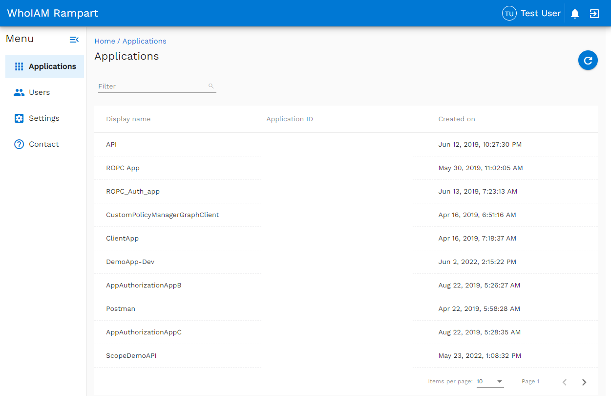 Screenshot: Vom Benutzer erstellte Anwendungsliste im Azure AD B2C-Mandanten