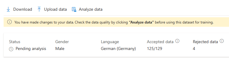 Screenshot der Auswahl von „Daten analysieren“ auf der Daten-Detailseite.