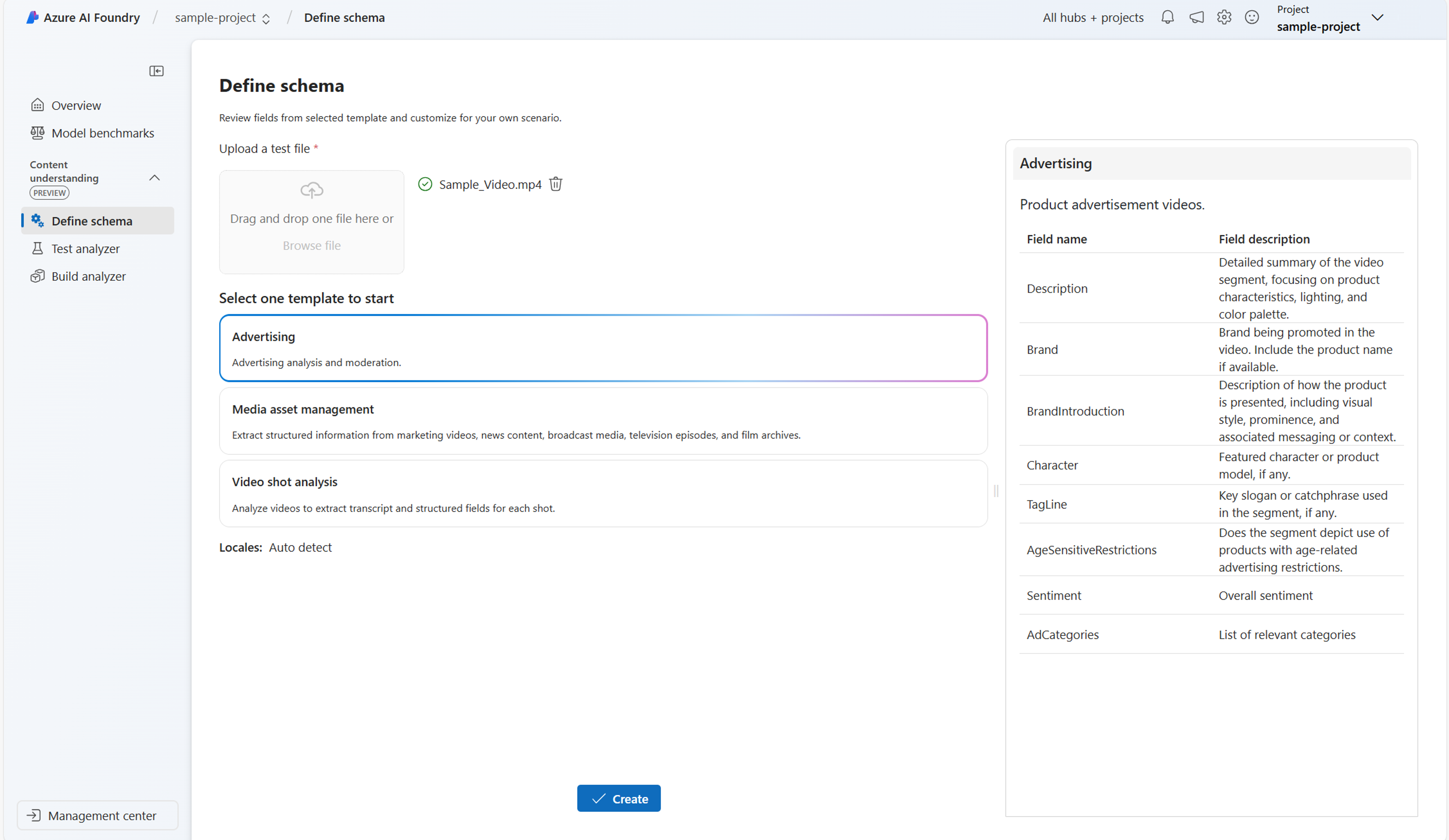 Screenshot der Videoanalysetoolvorlage.