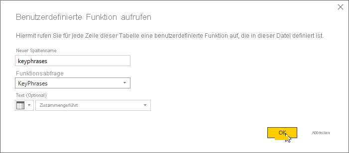 Aufrufen einer benutzerdefinierte Funktion