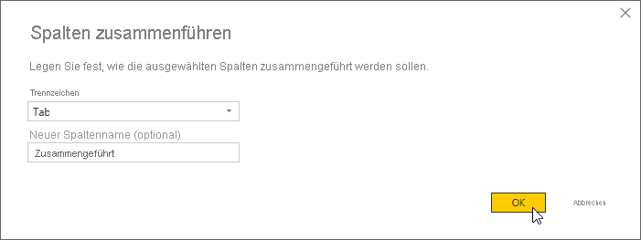 Zusammenführen von Feldern über das Dialogfeld „Spalten zusammenführen“