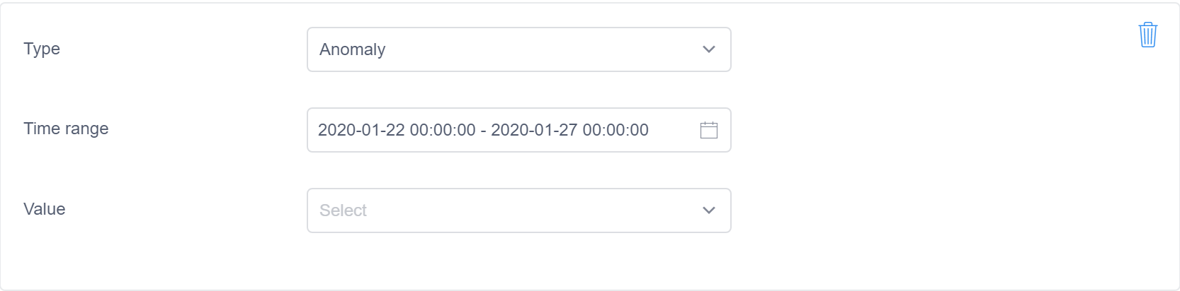 Menü für Anomaliefeedback mit ausgewählter Anomalie und einem bestimmten Zeitbereich