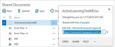 Rufen Sie die URL der SharePoint-Datei ab, indem Sie das Menü mit den Auslassungszeichen der Datei auswählen und die URL kopieren.