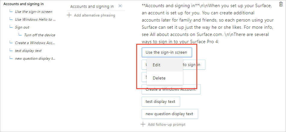 Der Befehl „Edit“ für den Anzeigetext