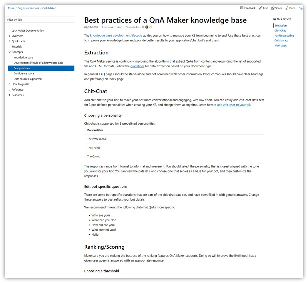 QnA Maker unterstützt die Extraktion von semistrukturierten Webseiten, die über eine klare Struktur mit hierarchischen Überschriften verfügen.