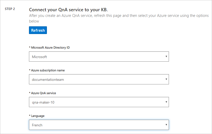 Screenshot: Auswählen einer Wissensdatenbank im QnA Maker-Dienst