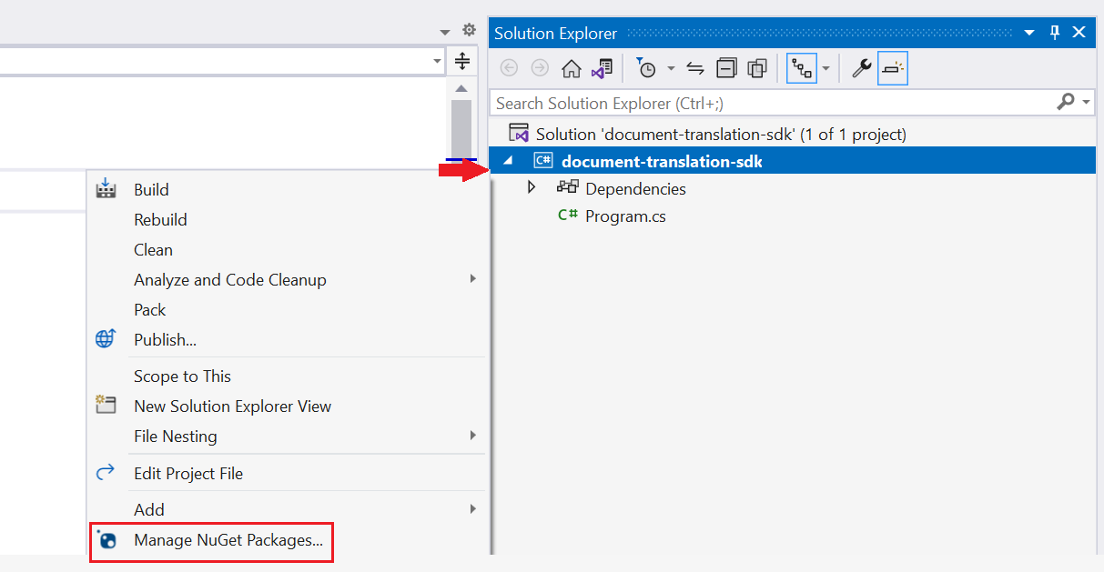 Screenshot der Auswahl der Option „NuGet-Paket“ in Visual Studio.