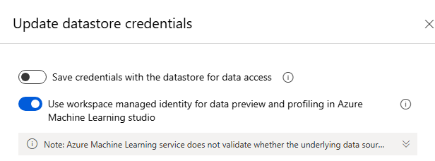 Verwenden Sie für Datenvorschau und Profilerstellung in Azure Machine Learning Studio eine im Arbeitsbereich verwaltete Identität.