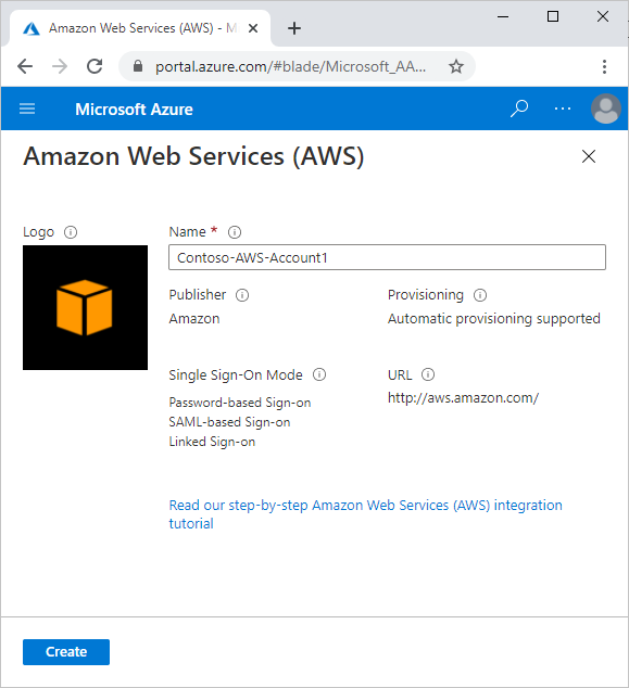 Screenshot: Erstellen der Unternehmensanwendung in Azure AD