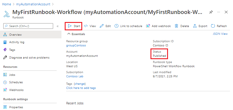 Übersichtsseite für PowerShell-Workflow-Runbooks