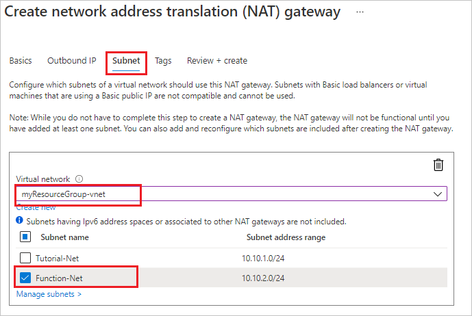 Auswählen des Subnetzes