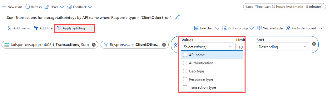 Screenshot: Ausgewählte Dimension, in der das Diagramm für die Aufteilung segmentiert werden sollen