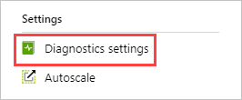 Screenshot des Abschnitts „Einstellungen“ im Azure Monitor-Menü mit hervorgehobener Option „Diagnoseeinstellungen“.