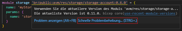 Screenshot: Schnelle Problembehebung für die Linterregel „Vereinfachen der Interpolation“