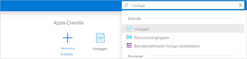 Screenshot: Suchleiste im Azure-Portal mit Eingabe von „Vorlagen“ als Suchabfrage