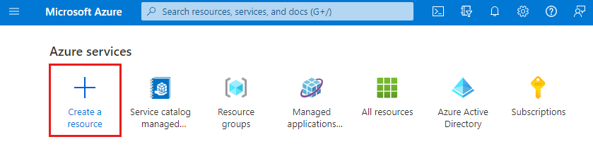 Screenshot der Azure-Startseite, auf der die Option „Ressource erstellen“ hervorgehoben ist.