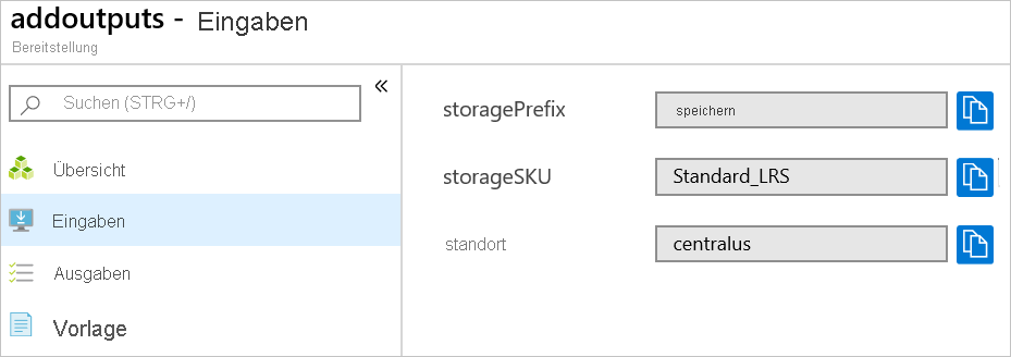 Screenshot: Azure-Portal mit den Bereitstellungseingaben