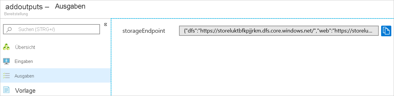 Screenshot: Azure-Portal mit den Bereitstellungsausgaben