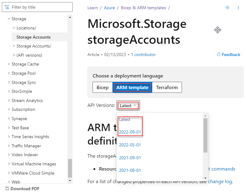 Referenz zu Resource Manager-Vorlagen: Speicherkontoversionen