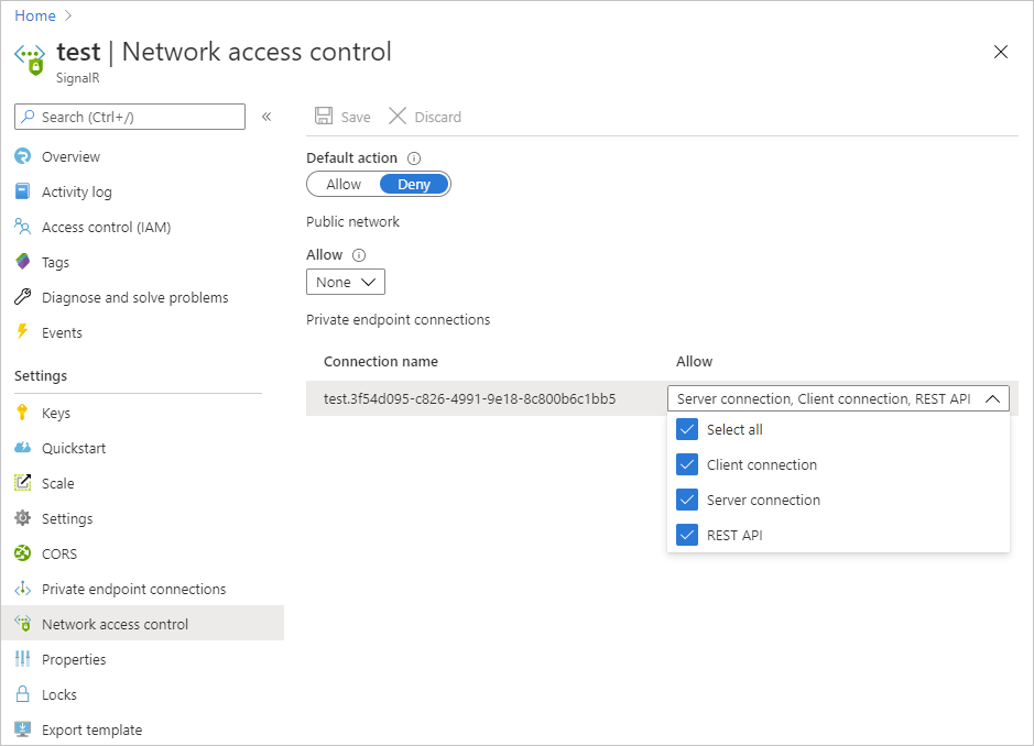 Bearbeiten der ACL für den privaten Endpunkt im Portal