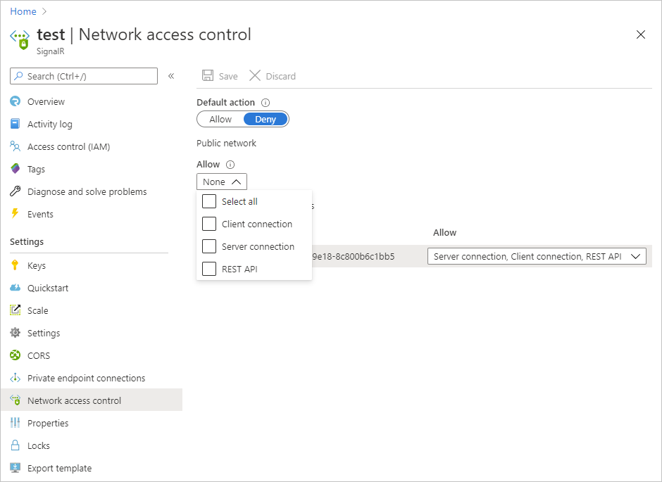 Bearbeiten der ACL für das öffentliche Netzwerk im Portal