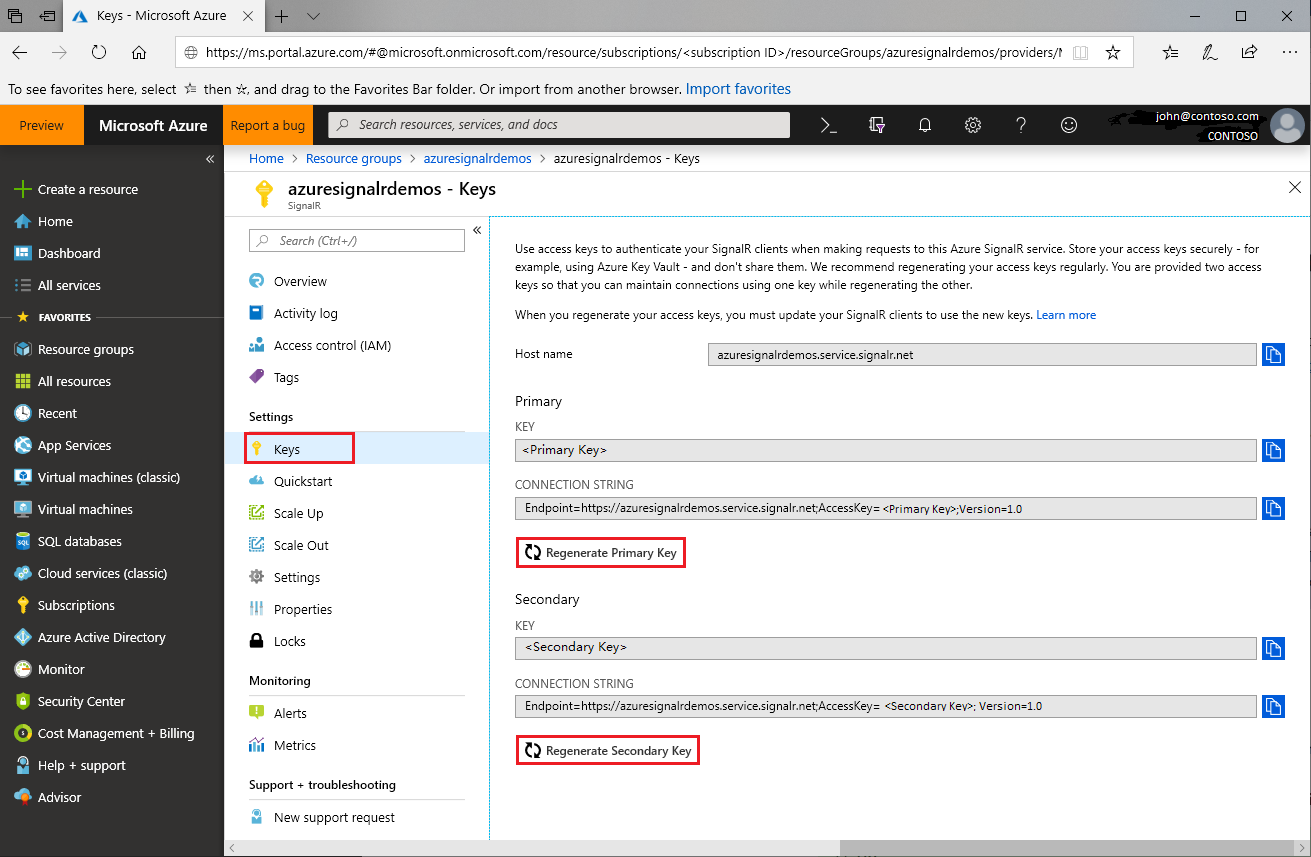 Screenshot of SignalR key rotation.