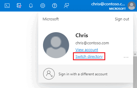 Screenshot des Azure-Portals, auf dem dargestellt ist, wo Sie Ihr Verzeichnis wechseln können.