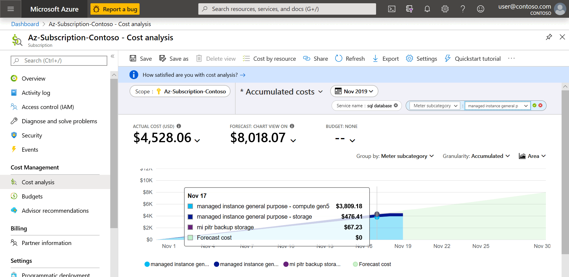 Screenshot mit der Analyse der Sicherungsspeicherkosten.