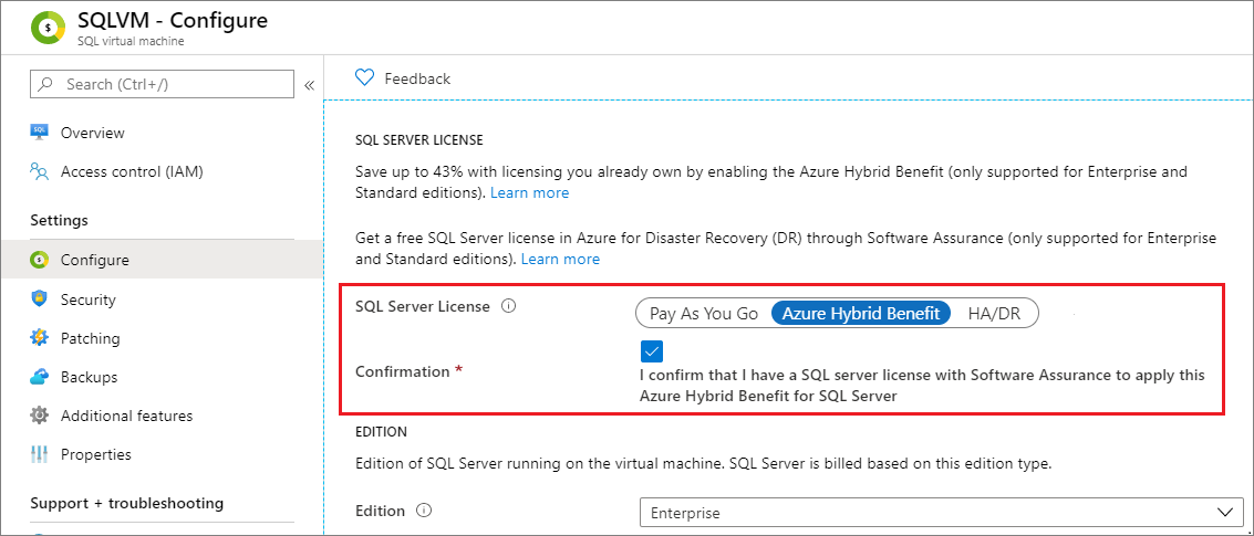 Screenshot: Azure-Hybridvorteil im Portal.