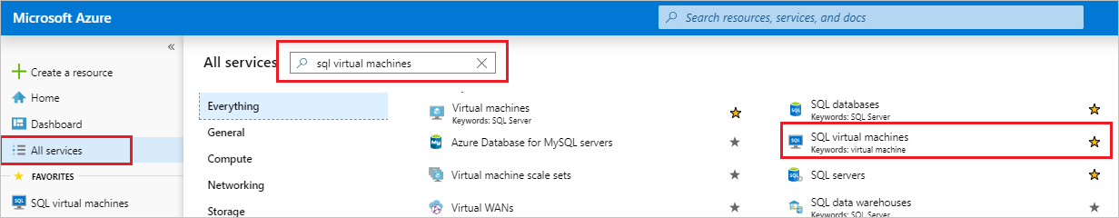 Screenshot: Azure-Portal, „Alle Dienste“ ausgewählt und das Suchfeld hervorgehoben