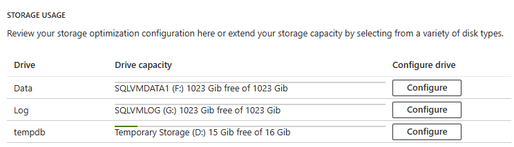 Screenshot der SQL-VM-Ressource im Azure-Portal, der zeigt, wo der Speicher erweitert wird