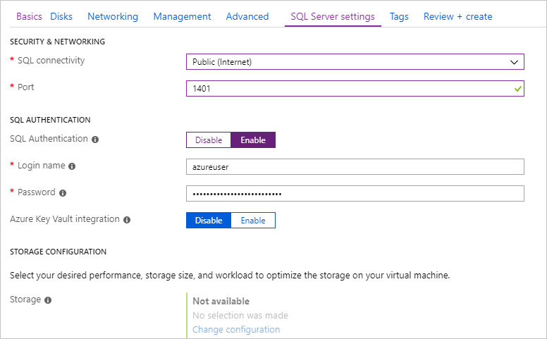 Sicherheitseinstellungen für SQL Server