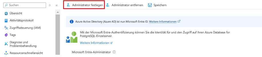 Screenshot showing how to set Active Directory admin.