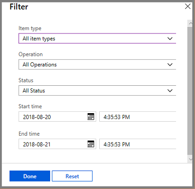 Menü „Filter“ für Sicherungsaufträge wird geöffnet