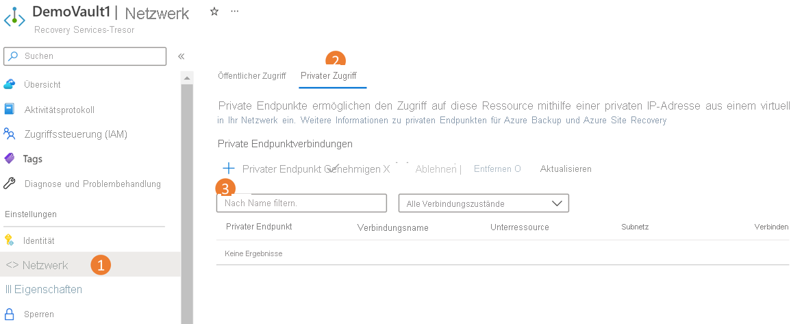 Screenshot, der zeigt, wie man mit dem Erstellen eines neuen privaten Endpunkts beginnt.