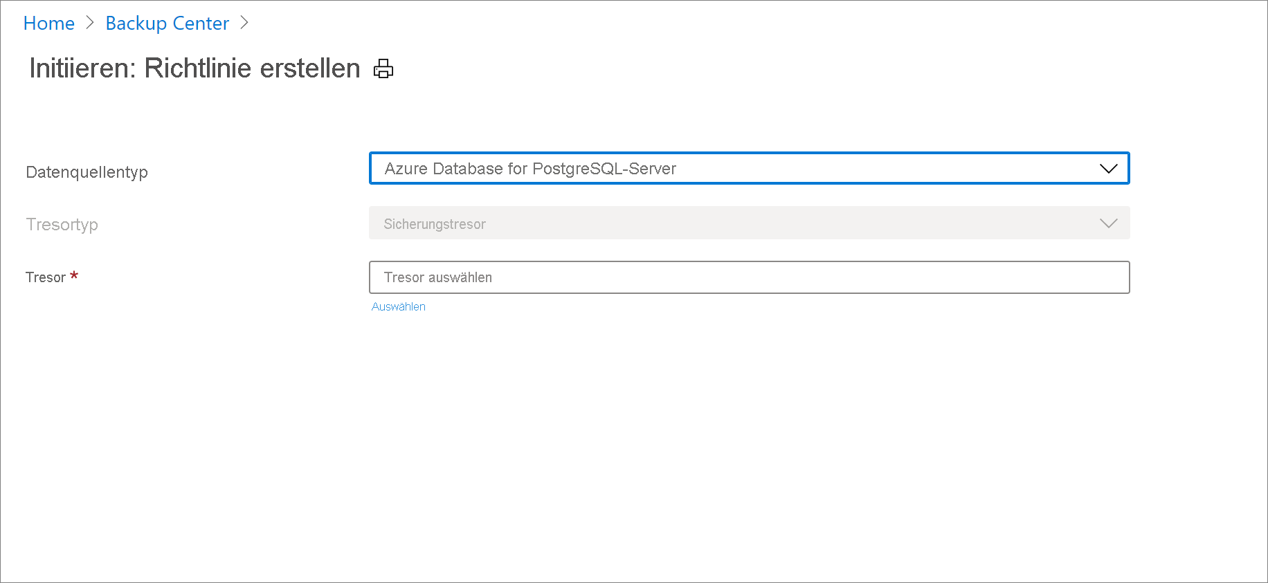 Auswählen der Datenquelle für die Richtlinie für eine Sicherung eines Azure Database for PostgreSQL-Servers