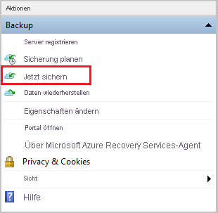 Screenshot shows how to start backup of Windows Server.