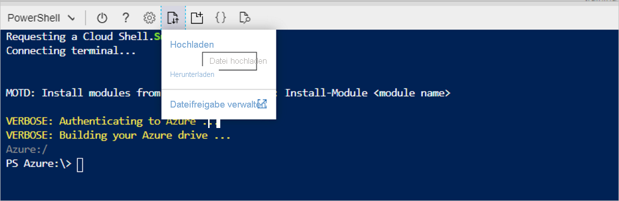 „Datei hochladen“ im PowerShell-Fenster auswählen