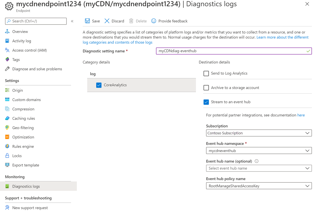 Screenshot: Diagnoseprotokolle – Event Hub.