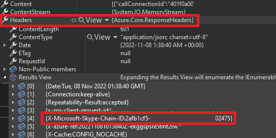 Screenshot des Antwortheaders mit der X-Ms-Skype-Chain-ID.