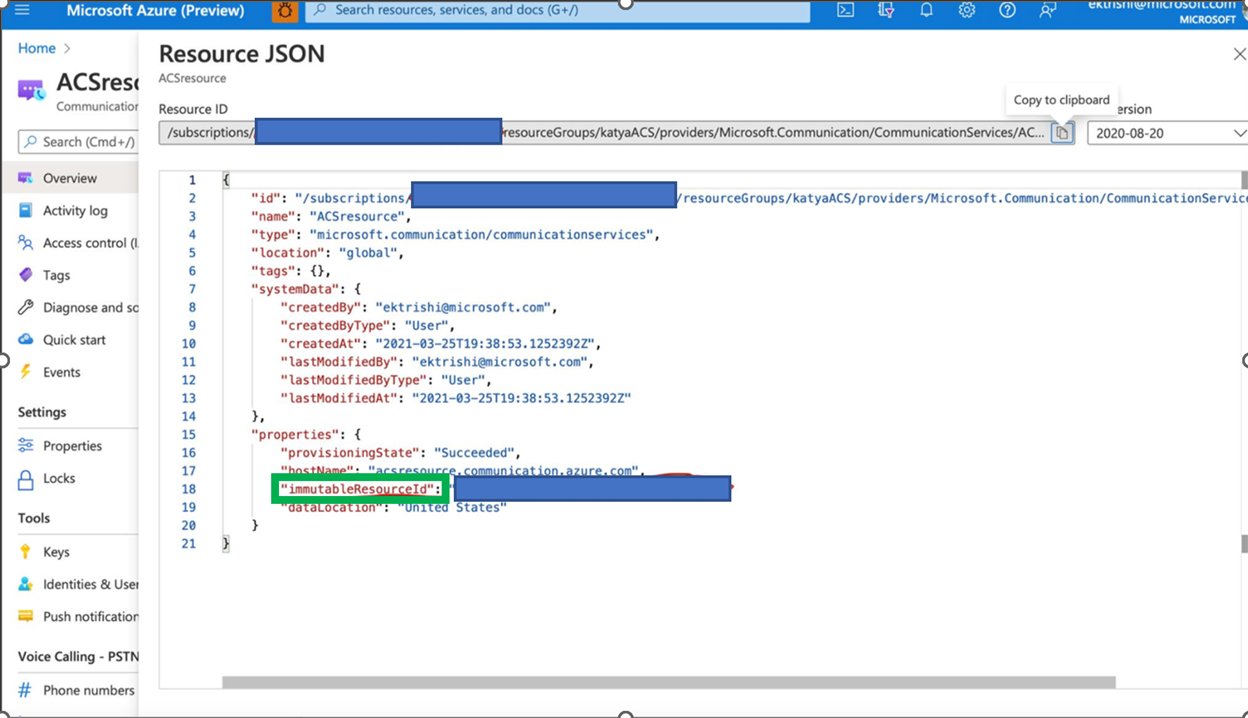 Screenshot der Azure-Ressourcen-ID.