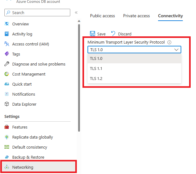 Screenshot der Option „Minimum Transport Layer Security Protocol“.