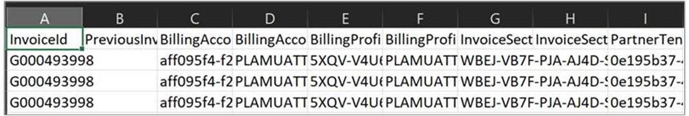 Screenshot eines Beispiels für exportierte Daten in einer CSV-Datei