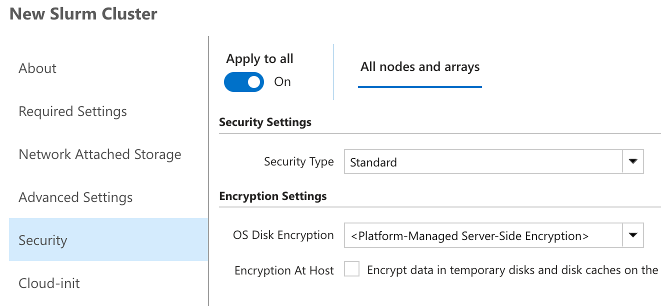 CycleCloud Shared Node Array-Einstellungen