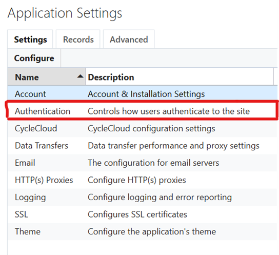 Authentifizierungseinstellung in CycleCloud GUI