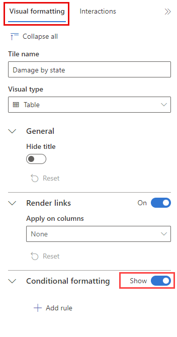 Screenshot: Hinzufügen von bedingter Formatierung in Dashboards in der Azure Data Explorer-Weboberfläche