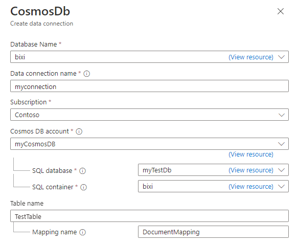 Screenshot des Datenverbindungsbereichs mit den Formularfeldern mit Werten.