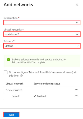 Hinzufügen von Netzwerkfeldern zum Verbinden eines virtuellen Netzwerks mit Azure Data Explorer.