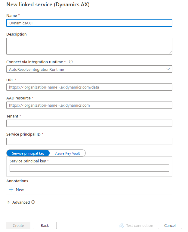 Konfigurieren eines verknüpften Diensts für Dynamics AX