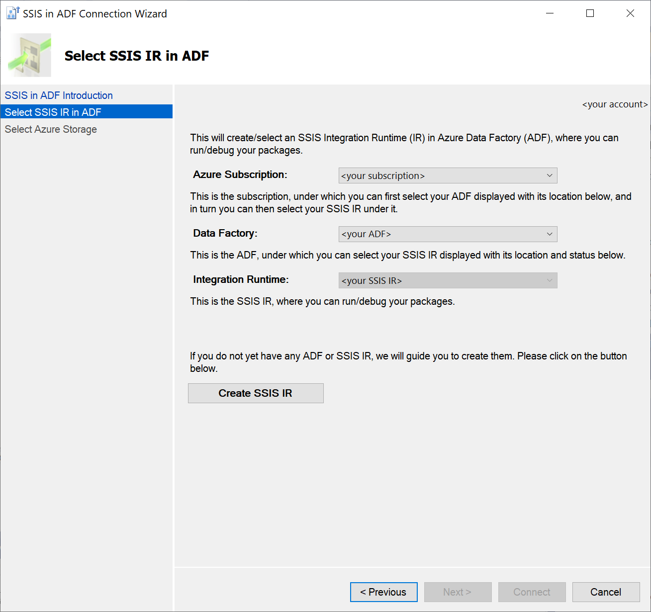 Select SSIS IR in ADF